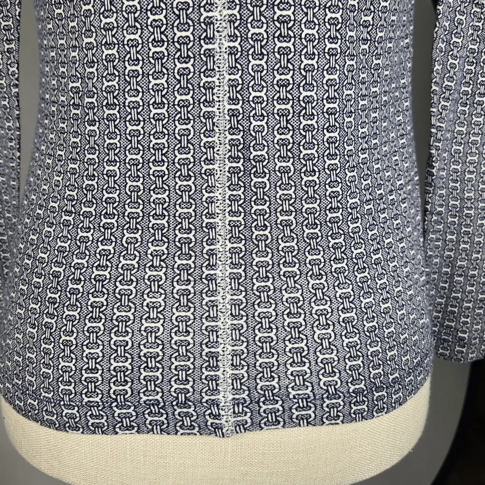 Tory Burch Knit Top Small Navy White Link Print T-shirt Red Metal Logo Womens